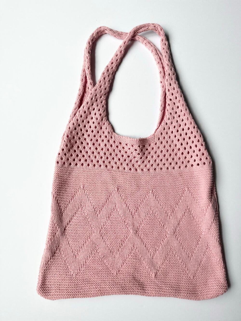 Blush Pink Knit Open-Weave Tote Bag